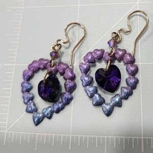 Heart Purple And Blue Niobium Earrings With Heart Dangle Stone
